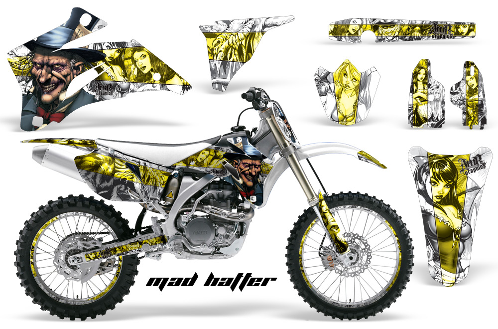 Yamaha YZ 250F 450F 02-09 Graphics Kit Mad Hatter White YELLOWSTRIPE NPs